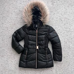 MICHAEL Michael Kors Black Puffer Jacket with Faux Fur Hood